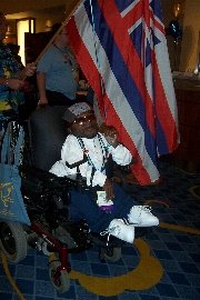 David Mapp participates in the Parade of States at the National Self-Advocacy Conference.  Anaheim, CA.  May, 2004